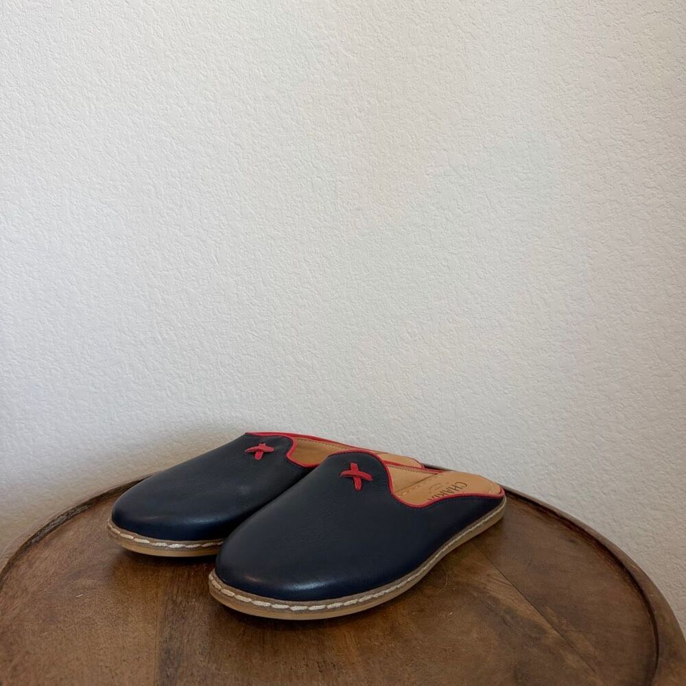 Charix Dark Navy Blue Red Slip-On Flat Mule Shoes Women's Size 38 US 8-8.5